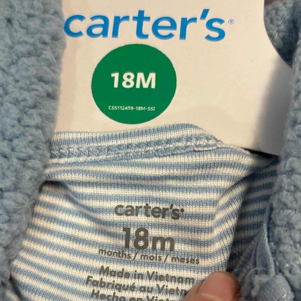 Carter's Soft Blue 3 piece Baby Set with fleece bear ear hoodie 18 mos NWT - Picture 5 of 5